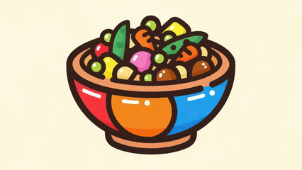 Colorful bowl of fresh vegetables illustration on a light background