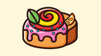 Cartoonish cake illustration with colorful frosting and decorative elements