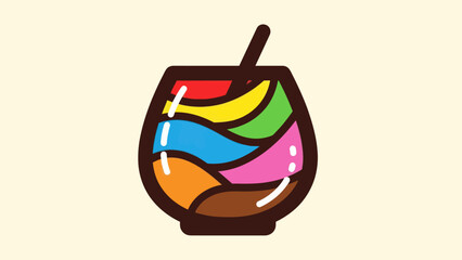 Colorful cartoon cake illustration with various vibrant slices on cream background