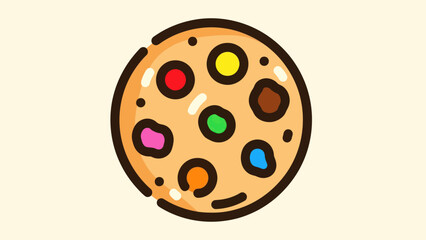Fototapeta premium Close up of a single cookie with colorful chocolate chips isolated on cream