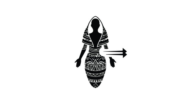 Elegant silhouette of a woman in traditional attire with cultural patterns, symbolizing heritage and identity.