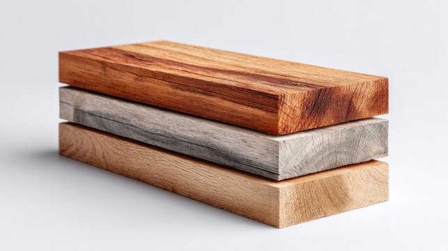 Three different wood blocks stacked on a white background