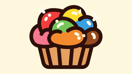 Colorful cartoon cupcake illustration on a light background for various uses