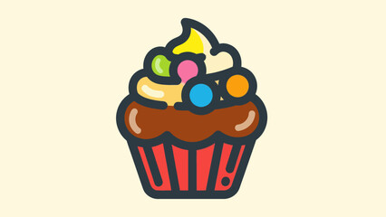 Colorful cartoon cupcake illustration with sprinkles and creamy frosting
