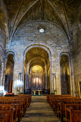 Interior of the Monastery of San Salvador of Leyre at Yesa, Pyrenees, Navarra, Spain.
