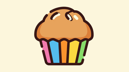 Colorful cartoon illustration of a muffin with various vibrant details