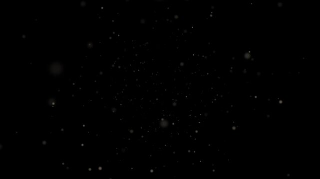 Dust particles floating animation, fine white dust specks drifting slowly on black background, subtle airborne particle field forming soft atmospheric texture with scattered floating motion