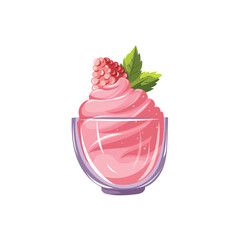 raspberry mousse with mint in glass cup