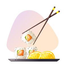sushi maki with sesame and tuna fish and chopsticks and lemons © Мадина Досимова