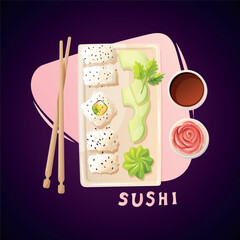 top view of sushi maki with sesame and avocado and chopsticks © Мадина Досимова