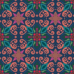 Mandala pattern hand drawn dark folk floral seamless pattern handmade ornamental geometric flowers for textile fabric wallpaper pod surface design background