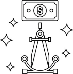 Naklejka premium A dollar bill is on top of a ruler