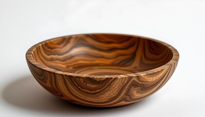 An intricately designed wooden bowl with swirling patterns that give it an eye catching appearance.