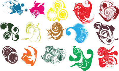 Vector set of floral and abstract symbols with decorative elements