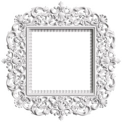 Classic white  frame with ornament decor isolated on white background