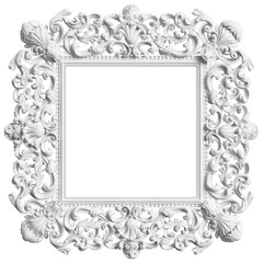 Classic white  frame with ornament decor isolated on white background