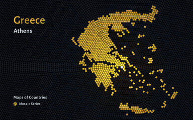 Fototapeta premium Greece Gold Map with Capital Athens in Hexagon Glossy Mosaic Pattern 