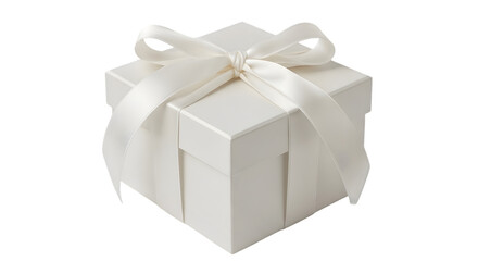 A white gift box with a ribbon bow on top
