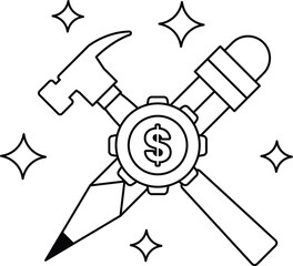 A hammer and a pair of scissors are crossed over a dollar sign