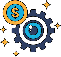 A dollar sign is on top of a gear