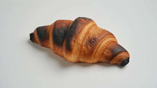 Overcooked Croissant on White Background