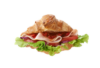 croissant with ham over white background