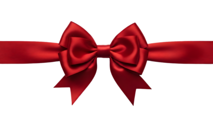 Red satin ribbon bow isolated on transparent background