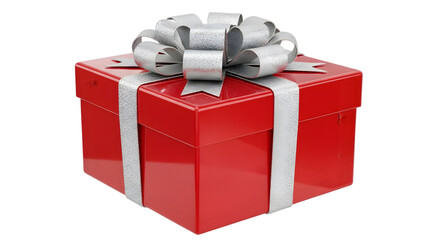 A red gift box with a white ribbon and bow on top