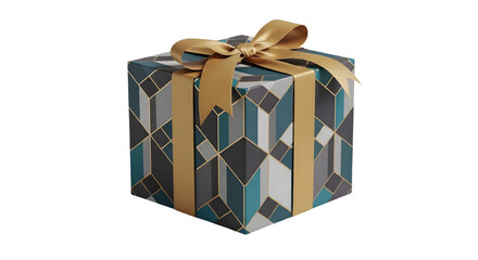 A beautifully wrapped gift box with a gold ribbon on a black background