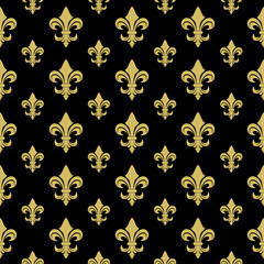 Fleur de lis seamless pattern isolated on black background