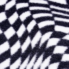 Black and white checkered square soft fur textured fabric rug object isolated on square ratio background for wallpaper.