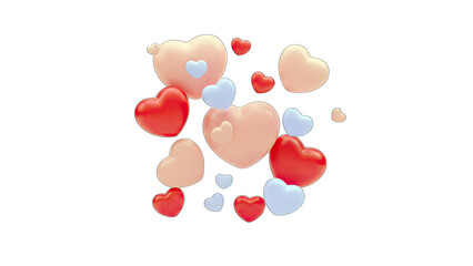 3D Hearts Floating on White Background
