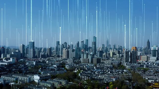 smart Connected city skyline. Futuristic network concept, city Technology.