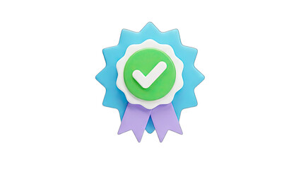 3D Approved Badge with Checkmark on White Background