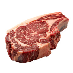 Obraz premium Uncooked fresh bone-in ribeye steak showcasing high-quality marbling and texture