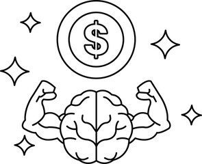 A dollar sign is above a brain with a dollar sign in the middle
