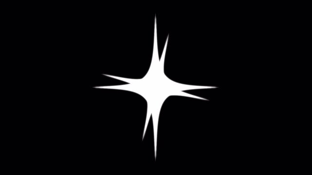 Star sparkle flash animation with alpha channel, bright white glowing star burst appearing briefly, clean twinkle highlight isolated on transparent background for overlay use