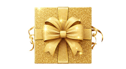 Elegant golden gift box with a luxurious bow isolated on a black background