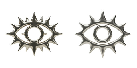 3d silver style eye icon y2k chrome shapes trendy futuristic illustration on Transparent Background PNG Generative AI