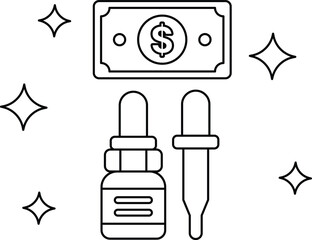 A dollar bill is on top of a bottle of medicine