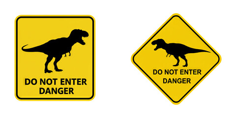 Set of T-rex dinosaur warning and danger sign on Transparent Background PNG Generative AI