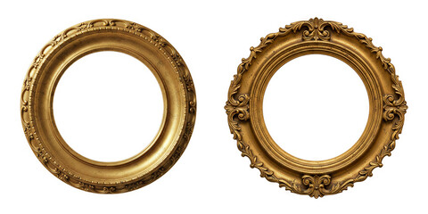 Set of Antique or vintage gold picture frame on Transparent Background PNG Generative AI