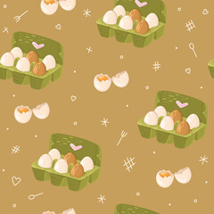 Cute Kitchen print with eggs for packaging. Vector.