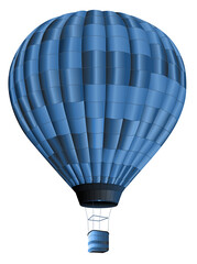 Naklejka premium hot air balloon with a texture appears slightly glossy and is inflated, showing vertical seams. The basket at the bottom is cylindrical
