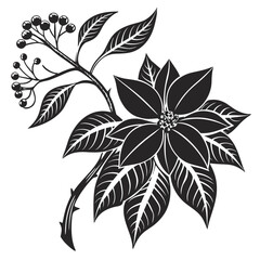Poinsettia flower silhouette black filed