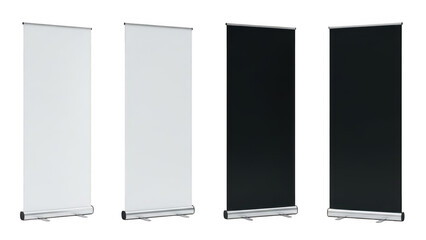 Blank roll up banners in white and black for exhibition display mockup