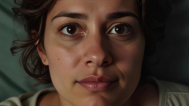 Close-up of a beautiful woman's expressive face, full of wonder and surprise, perfect for conveying emotional impact and relatable human moments