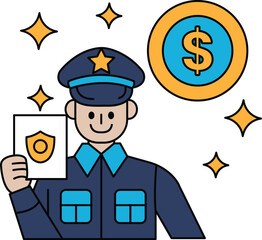 A man in a uniform holding a badge and a passport