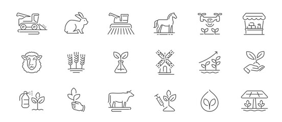 Farming line icons set. Agriculture, farm industry concept. Linear symbols or signs