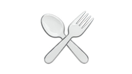 Spoon and Fork Crossed on White Background